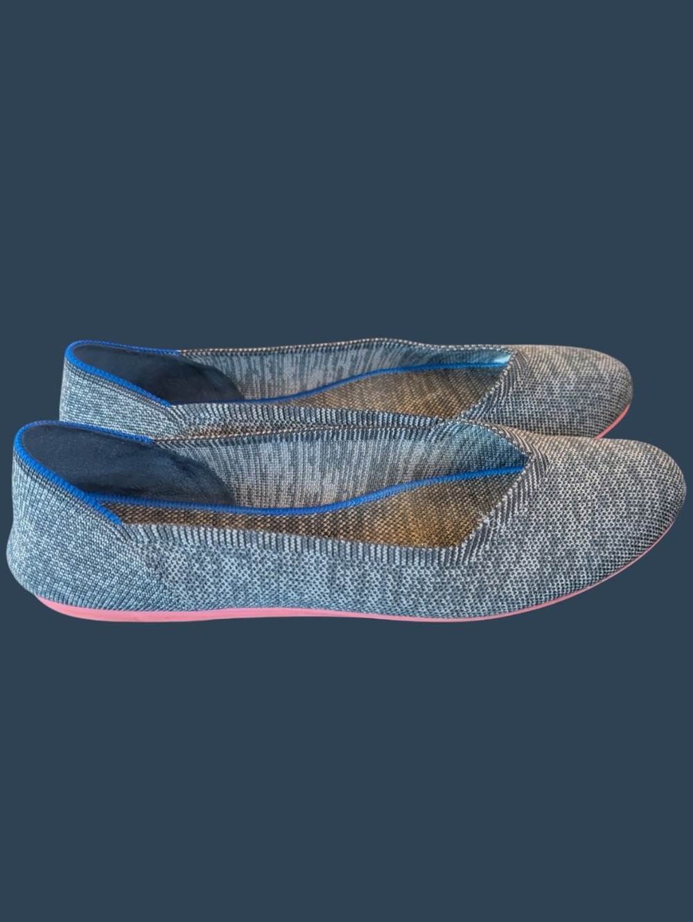 EUC Retired Rothy’s Birdseye Charcoal Flats Size 11 Gray W/ Pink Soles - Picture 4 of 9